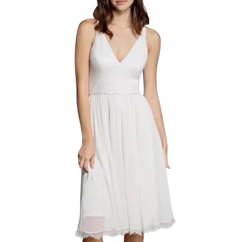 Dress the Population White Midi V-Neck Sleeveless Dress